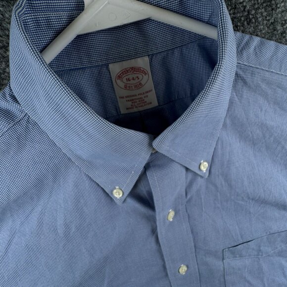 Brooks Brothers Button Up Shirt Men Cotton Blue Houndstooth 16 34/35 Traditional - Picture 7 of 13
